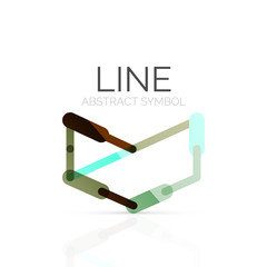 Linear abstract logo, connected multicolored segments of lines geometrical figure