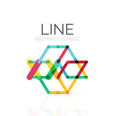 Linear abstract logo, connected multicolored segments of lines geometrical figure