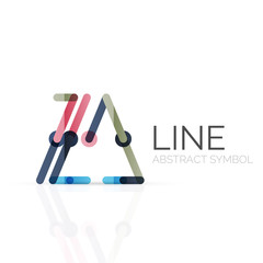 Linear abstract logo, connected multicolored segments of lines geometrical figure