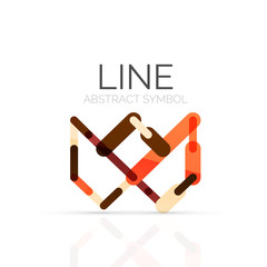 Linear abstract logo, connected multicolored segments of lines geometrical figure