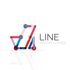 Linear abstract logo, connected multicolored segments of lines geometrical figure