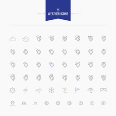 weather and temperature icons set. Thin and line icons set, flat