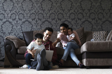 Family using laptop