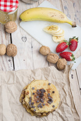 Stack of Homemade Chocolate Pancakes for Breakfast with Strawber