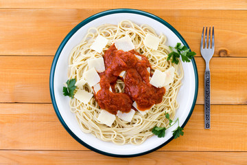 Top down view on spaghetti noodle dish