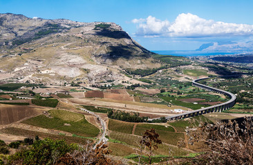 S-Curve Highway Overpass in the valley near Segesta, Sicily, Ita