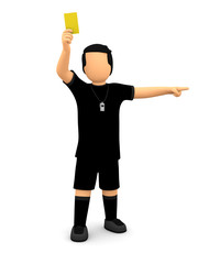 Fußball Schiedsrichter zeigt gelb Karte und Pfeife