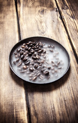 Fresh roasted coffee in the pan.