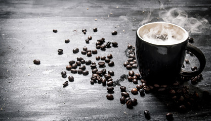 Fresh coffee and roasted grain .