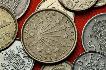 Naklejka premium Coins of Spain. Camino de Santiago