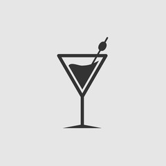 Cocktail or martini simple icon. Black on white background
