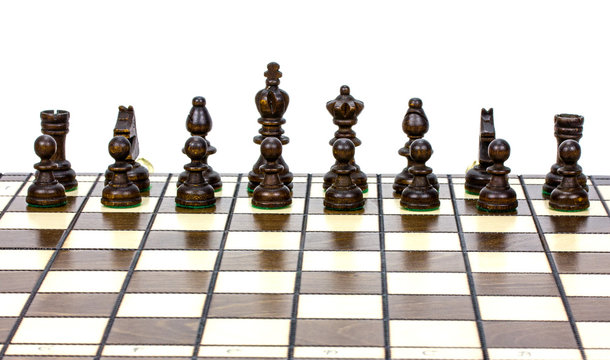 Chess battle on wood board on white background!