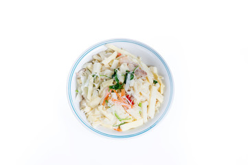 fried makino bamboo shoot(chinese food) in a plate isolated on white background
