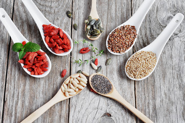 Useful, healthy food. Set the seeds for a healthy diet. grains Chia. Flax seeds. Pumpkin seeds. Sesame seeds. Pine nut. Goji berries. 