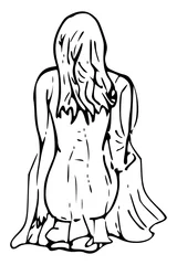 Foto op Plexiglas Lijntekening van blote vrouw met handdoek © emieldelange