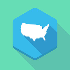 Long shadow hexagon icon with  a map of the USA