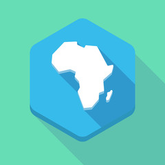 Long shadow hexagon icon with  a map of the african continent