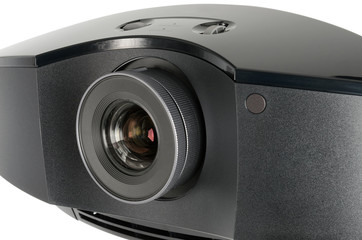 Huge black home cinema projector, isolated on white