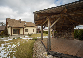 Wooden alcove. Old style.