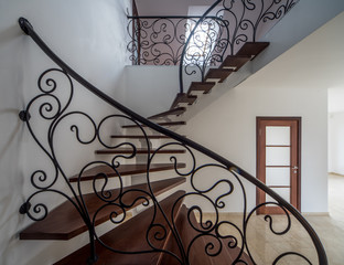 Design staircase in new modern house. Woden style.
