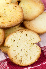 Crispy toast breads with cheese in macro view