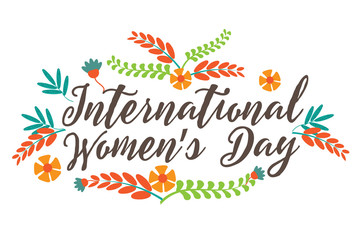 Colorful flower decorated greeting card for International Women's Day.