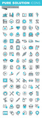 Modern thin line flat design icons set of medical supplies, healthcare diagnosis and treatment, laboratory tests, dental services, equipment and products. Outline icon collection for web graphic.