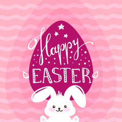 Vector Happy Easter greeting card design with lettering and bunny