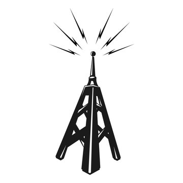 Vector illustration icon of a radio tower silhouette. Black  telecommunications signal transmitter. Stock Vector | Adobe Stock