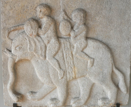 Byzantine Sculpture in marble of children on an elephant