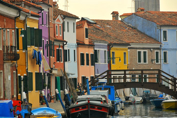 Fototapeta na wymiar Burano houses and canal in the Venice lagoon