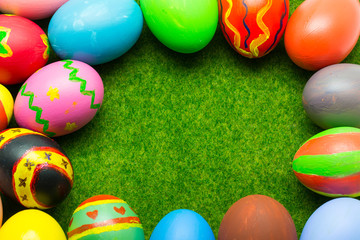 Easter eggs on green grass