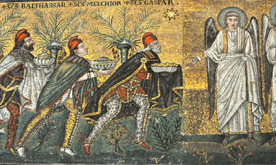 Ancient byzantine mosaic of the Three Magi