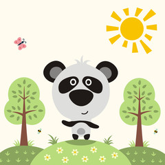 Obraz na płótnie Canvas funny panda, asian animal, cute little panda on nature