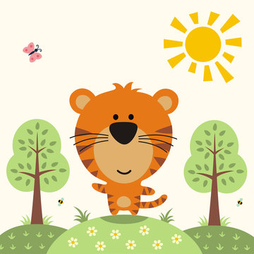 funny tiger, asian animal, cute little tiger on nature
