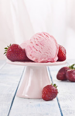 Strawberry ice cream and strawberries.