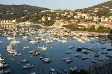 Panorama di Lerici con vista sul porto, il paese e la collina alle spalle del paese/ Landscape of...