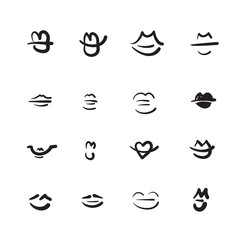 Hand drawn lips vector illustration icon set