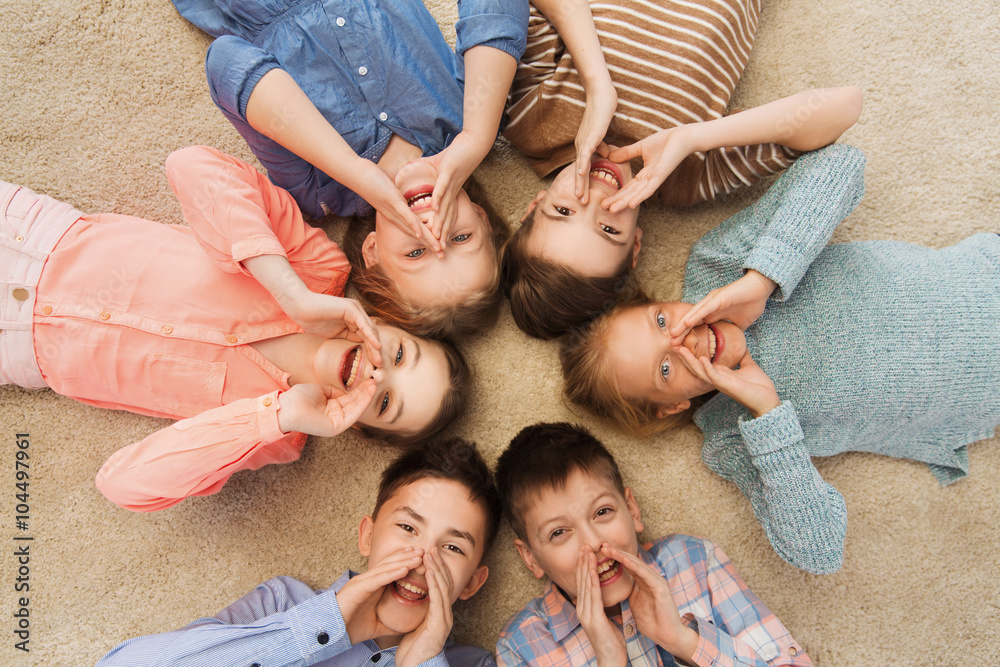 Poster happy smiling children lying on floor in circle