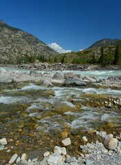 sandy beach on the river Katun, Altai Mountains, Siberia, Russia