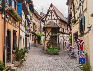 Fototapeta na wymiar Timbered houses in the village of Eguisheim in Alsace, France.