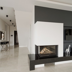 Designed fireplace in modern residence
