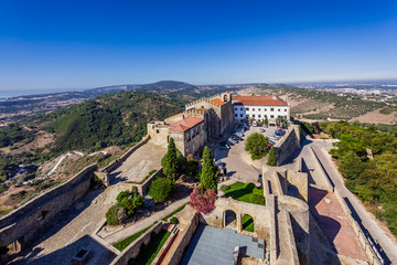 Palmela, Portugal. Capelo House, the Historical Hotel and Santa Maria Church ruins, inside the Palmela Castle.