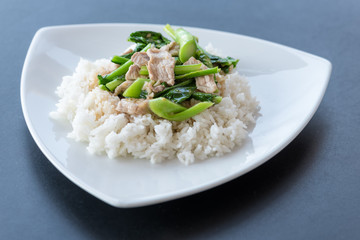 Thai food, fried kale and rice