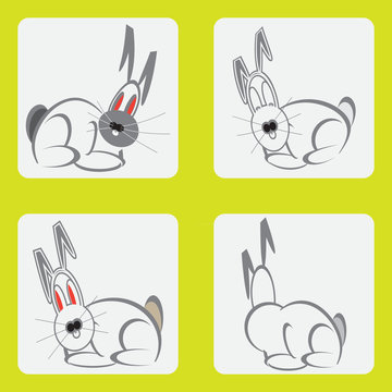 monochrome icon set with bunnies