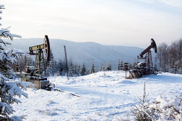 Oil pump. Oil industry equipment. Rig for extraction oil