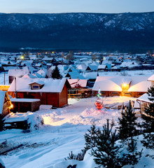 mountain village at night