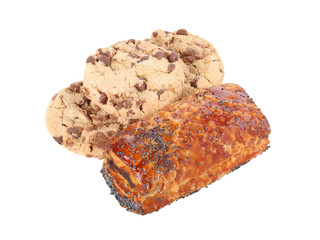 Croissant from flaky pastry with poppy and some chocolate cookie