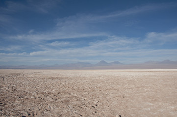 Laguna de agua salada y salar en el desierto de Atacama. Chile