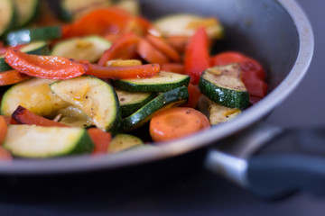 Gesunde Gemüsepfanne mit Zucchini, Karotten und Paprika